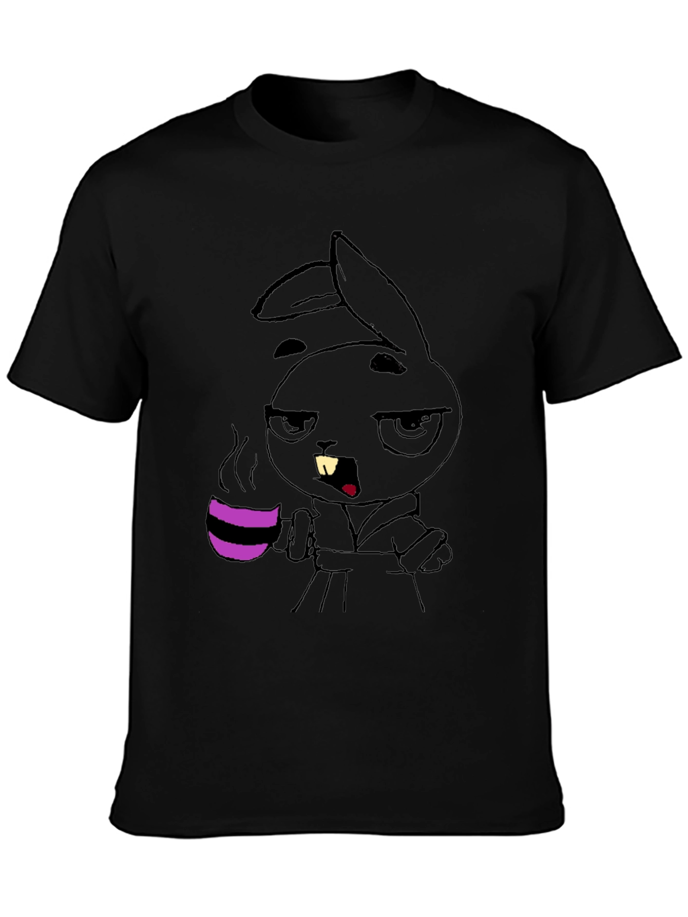 Black Grumpy Bunny Coffee T-Shirt - Black Cotton Tee view 3