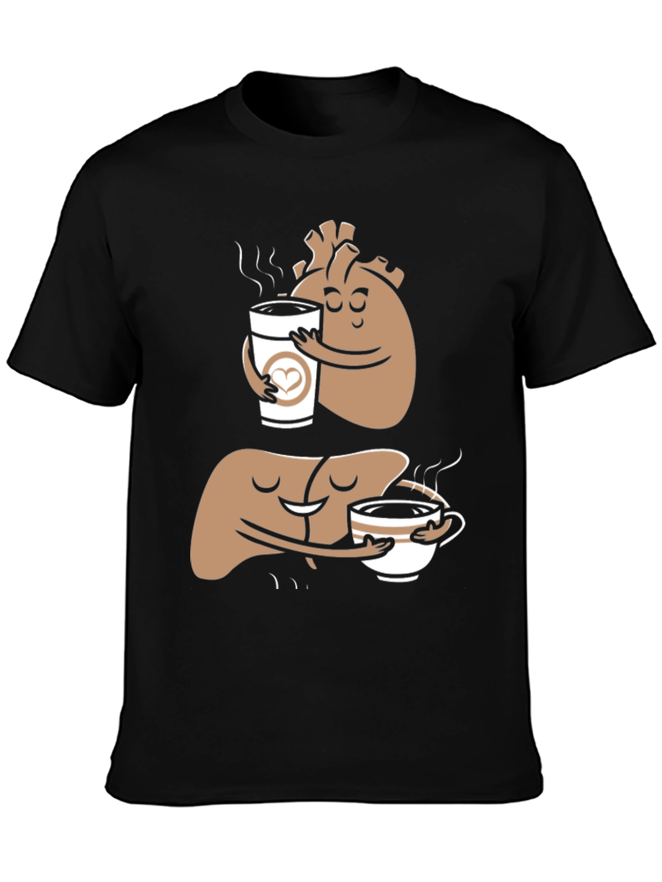 Black Anatomical Heart & Liver Coffee T-Shirt view 3