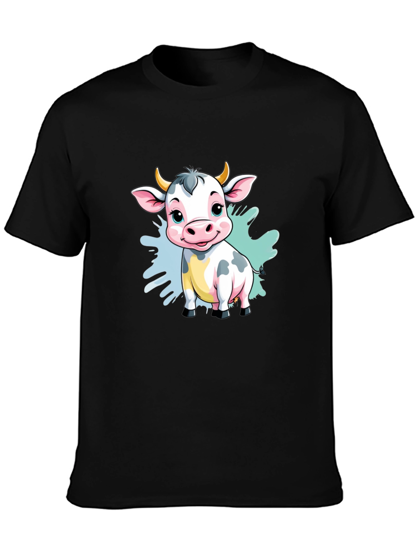 Black Cute Cartoon Cow Black T-Shirt view 3