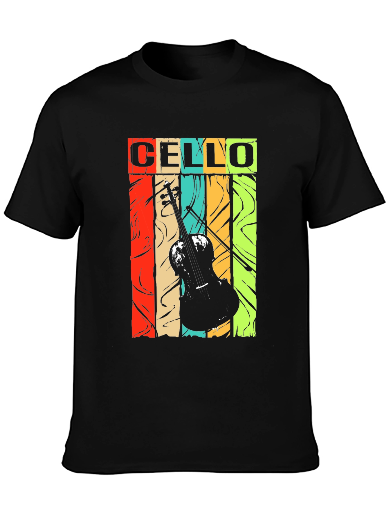 Black Cello Music T-Shirt - Retro Vintage Style Design view 3