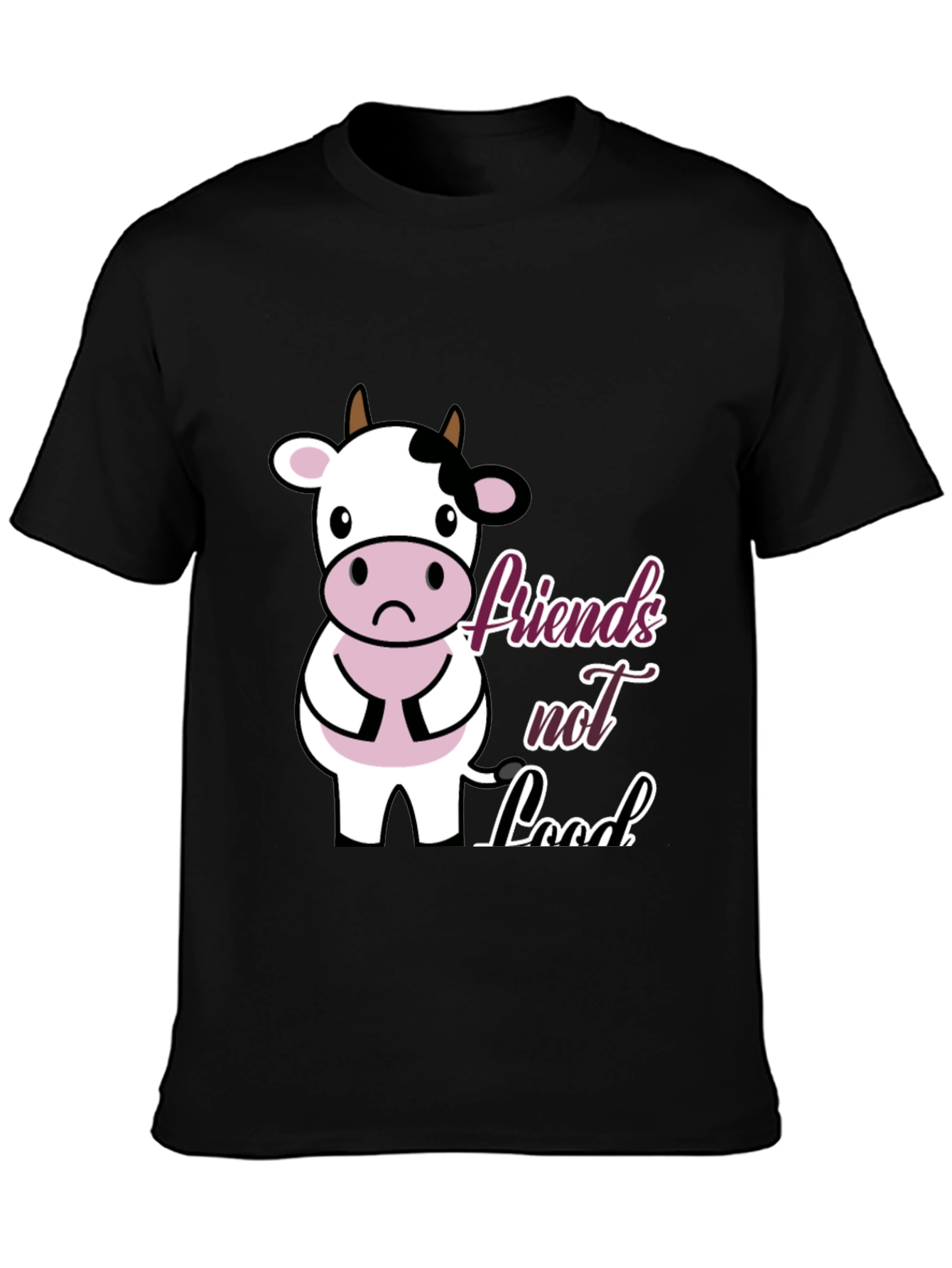 Black Vegan Cow T-Shirt - Friends Not Food view 3