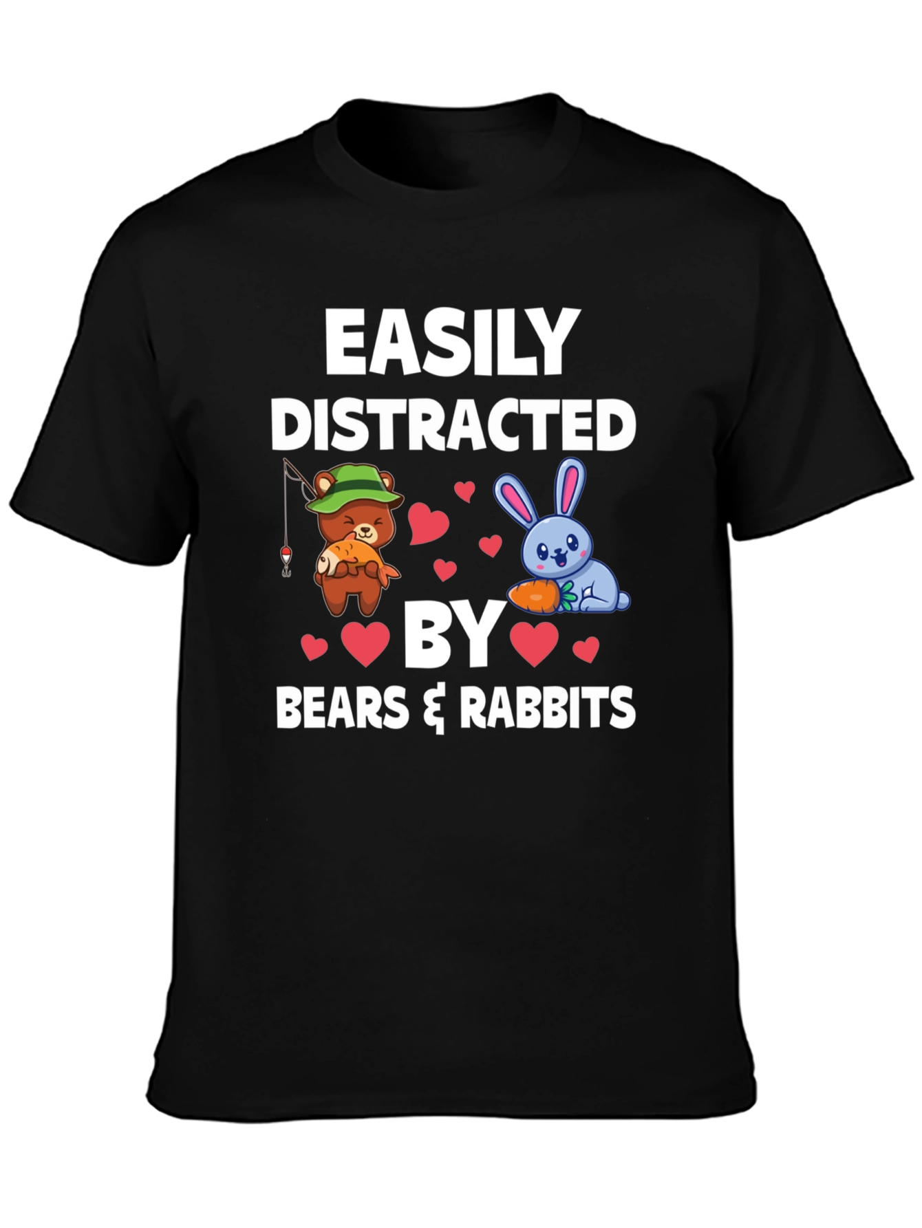 Black Easily Distracted by Bears & Rabbits T-Shirt view 3