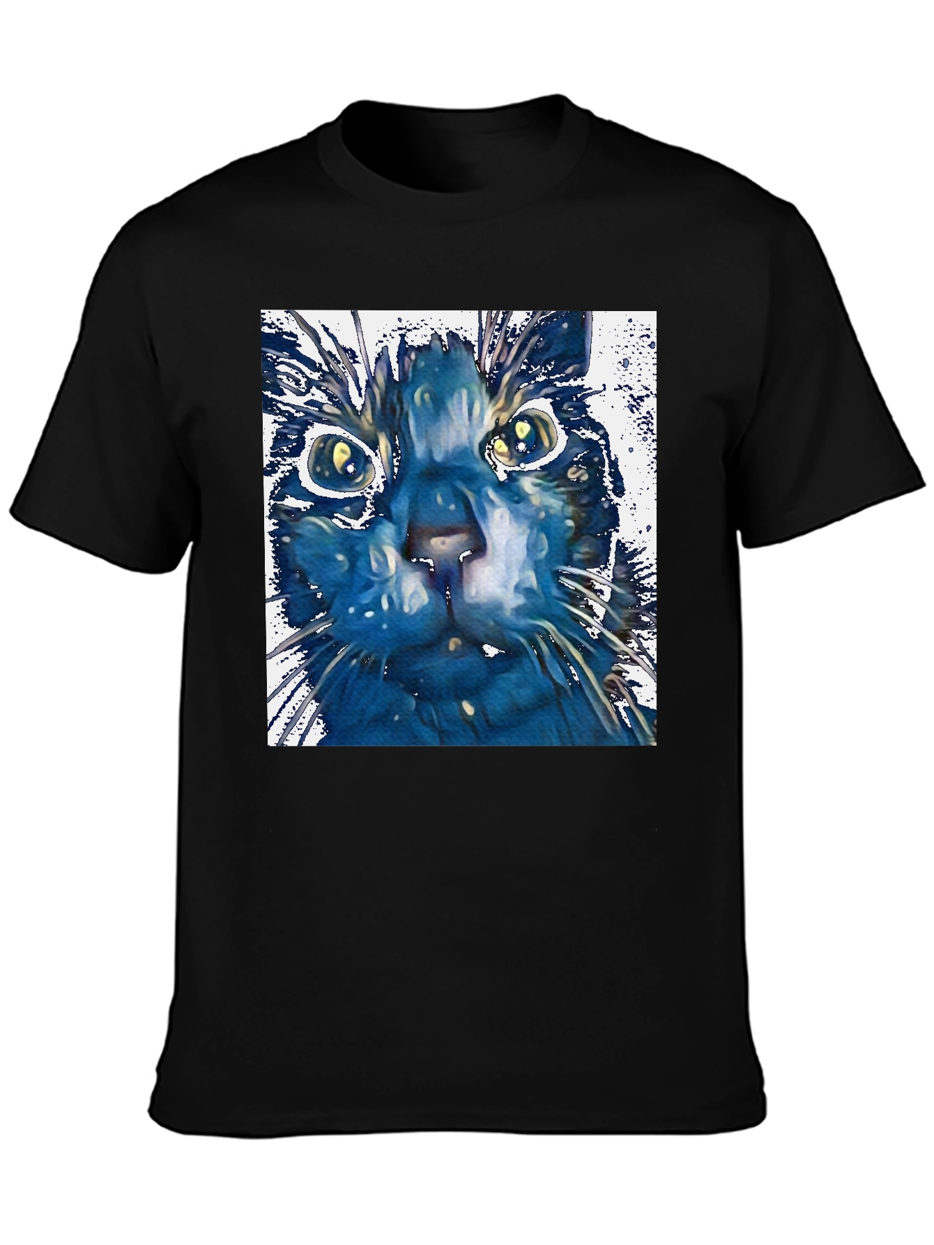 Black Abstract Cat Art Print Black T-Shirt view 3