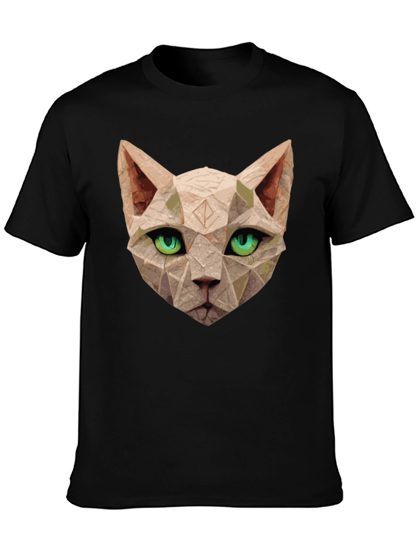 Black Geometric Cat T-Shirt - Unique Art Tee view 3
