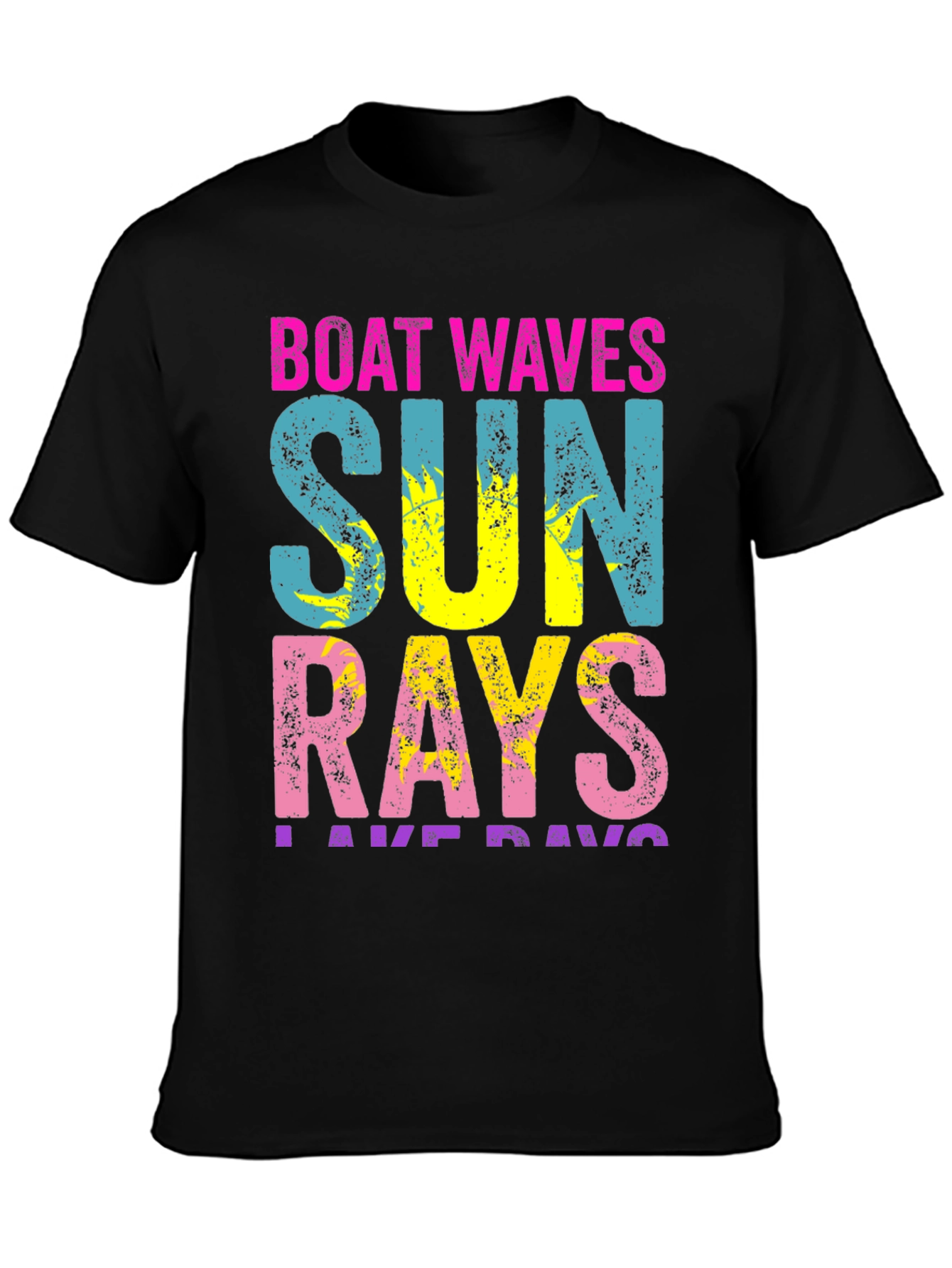 Black Boat Waves Sun Rays T-Shirt - Vibrant Summer Tee view 3