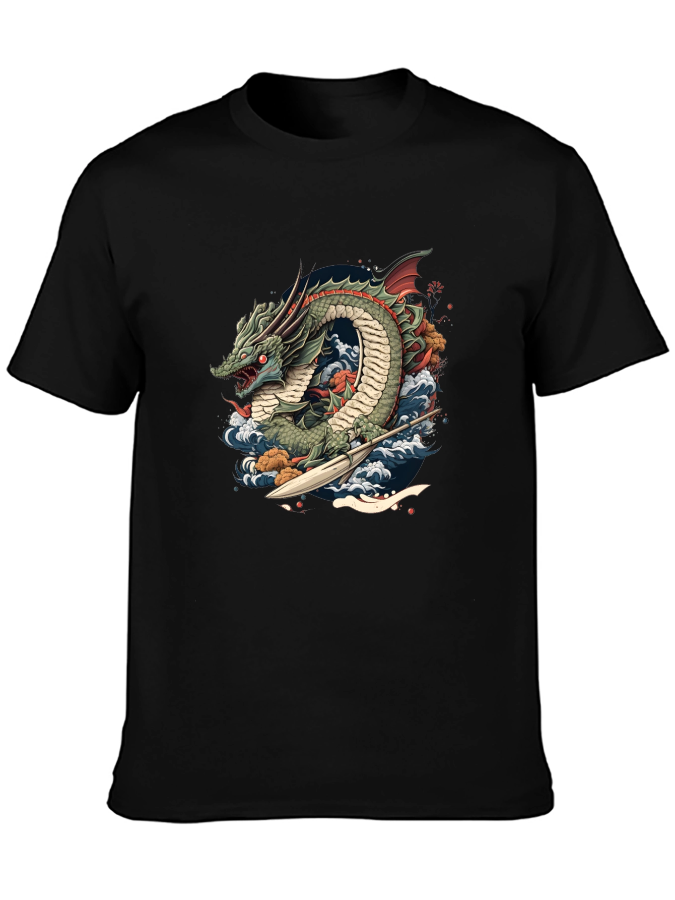 Black Dragon Wave T-Shirt - Unique Graphic Tee view 3