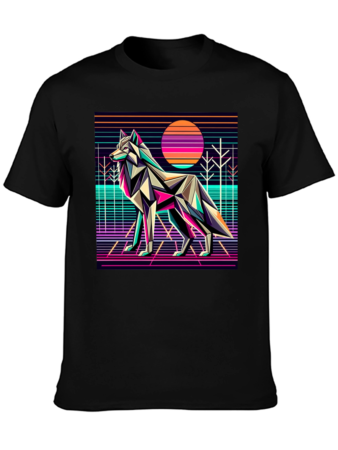 Black Retro Wolf Graphic Tee - 80s Style view 3