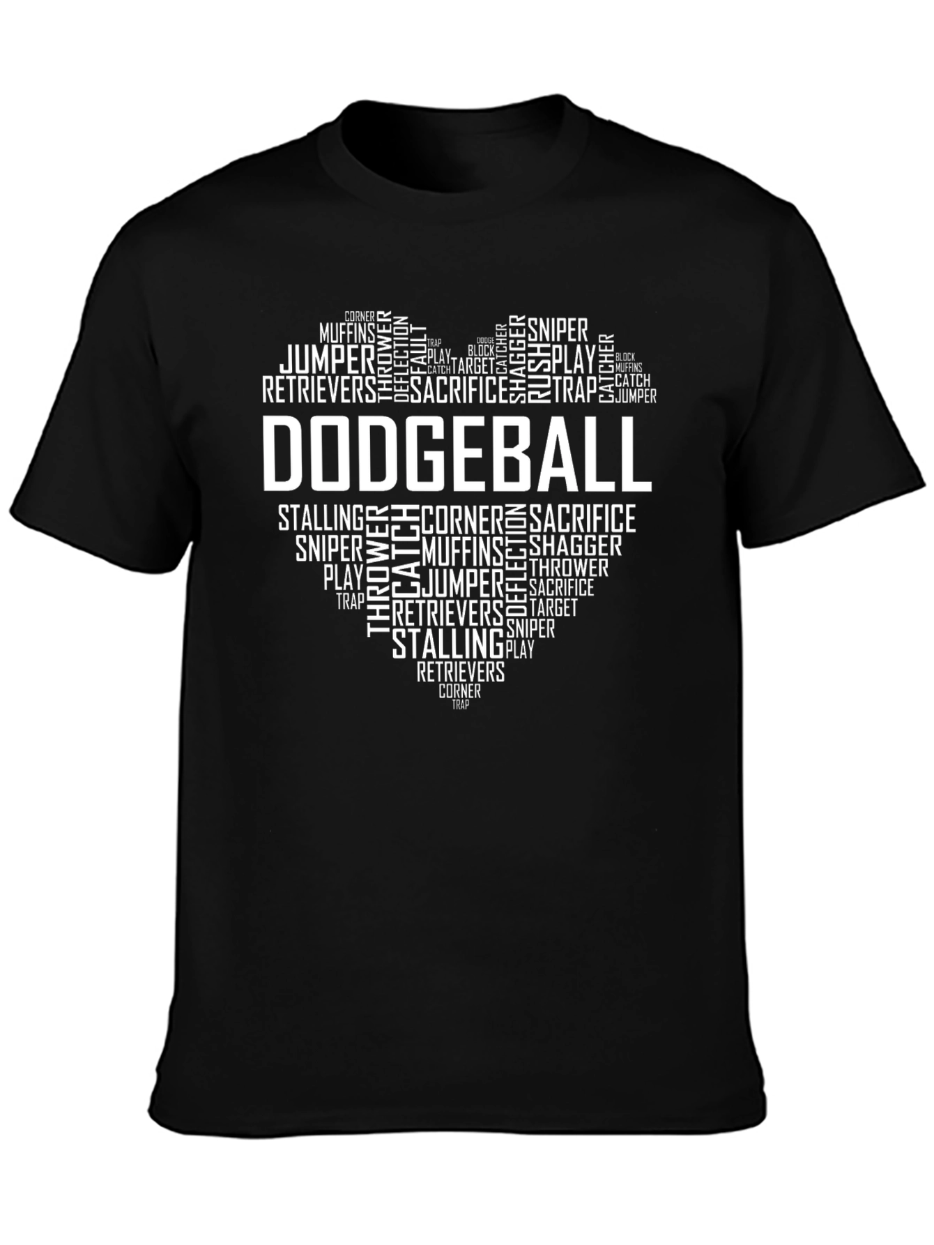 Black Dodgeball Word Art Heart T-Shirt - Gift for Dodgeball Players view 3