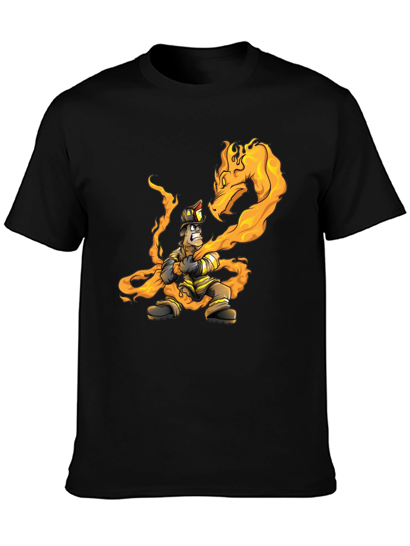 Black Firefighter vs Dragon Graphic T-Shirt - Cool Design view 3