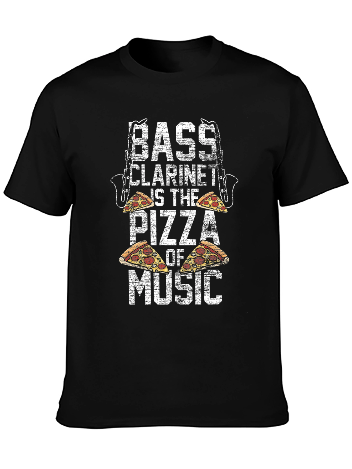 Black Bass Clarinet Pizza Music Black T-Shirt view 3