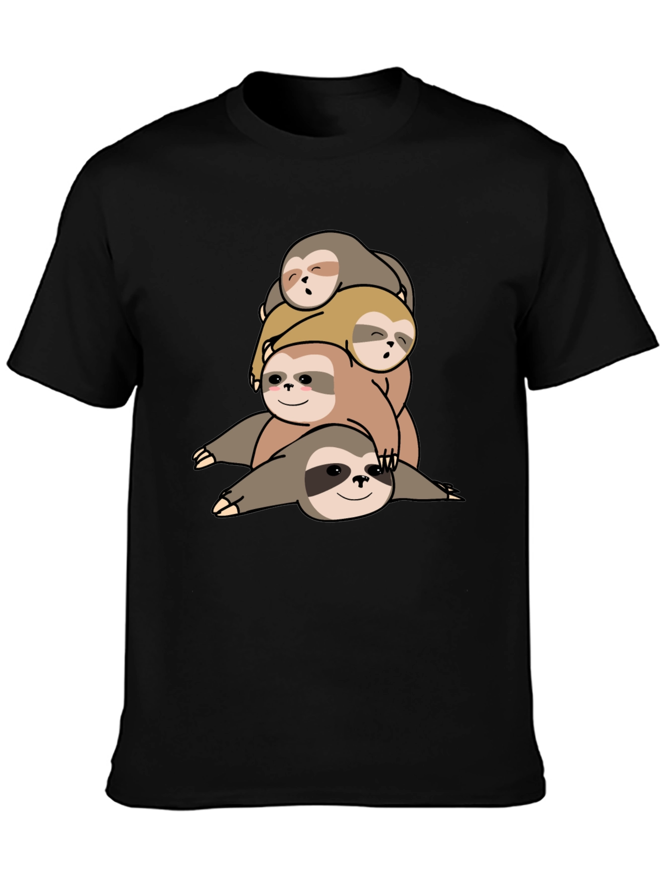 Black Stacked Sloth Graphic Tee - Comfy Men's T-Shirt view 3