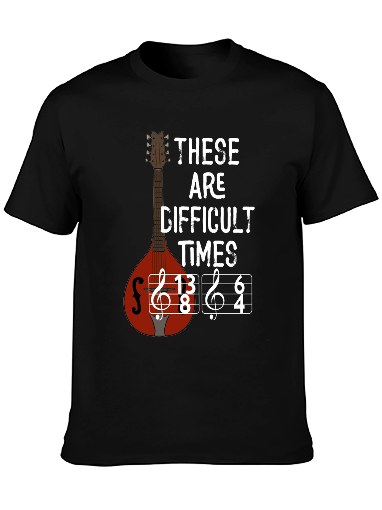 Black Difficult Times Music T-Shirt - Mandolin Graphic Tee view 3