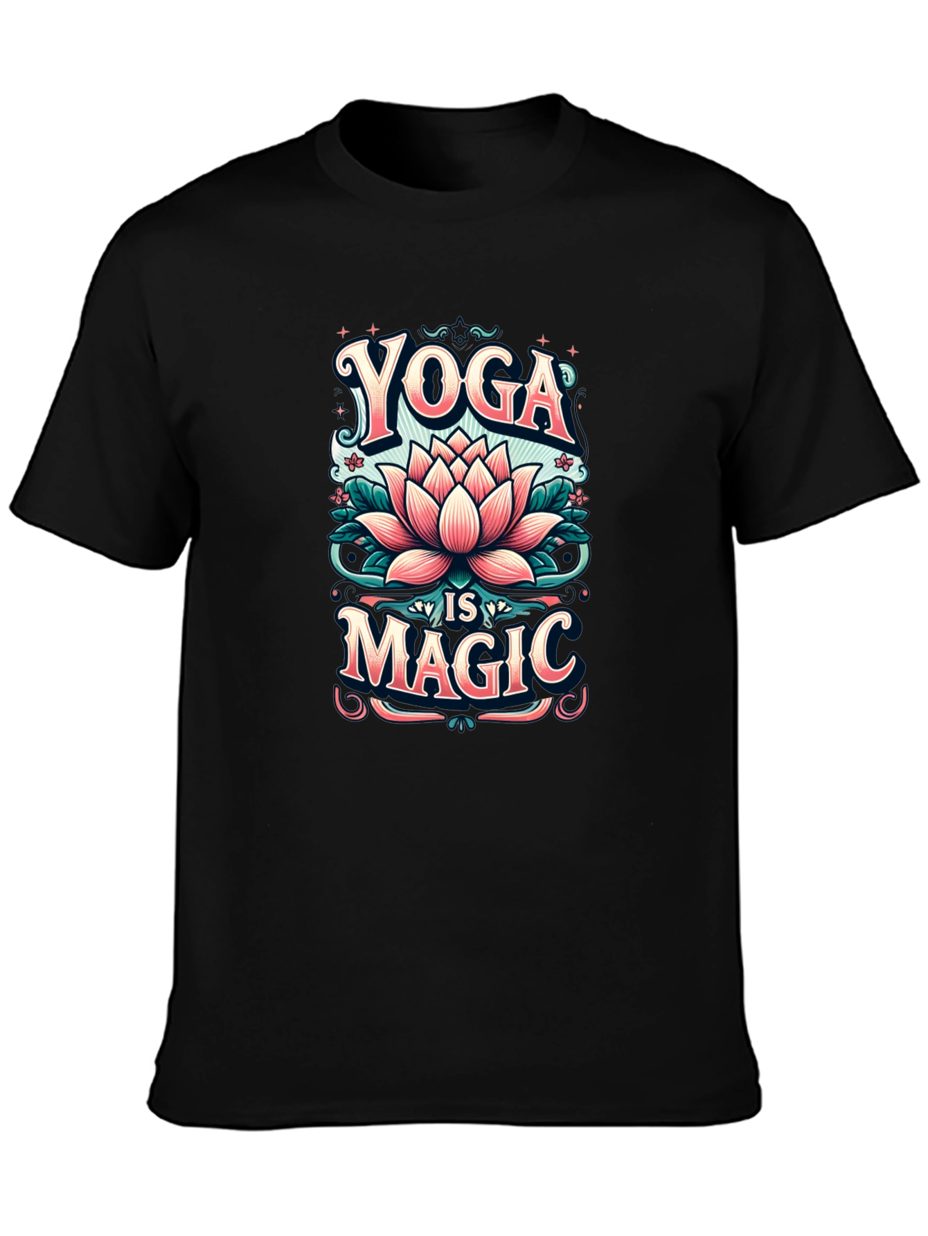Black Yoga is Magic T-Shirt - Lotus Flower Design view 3