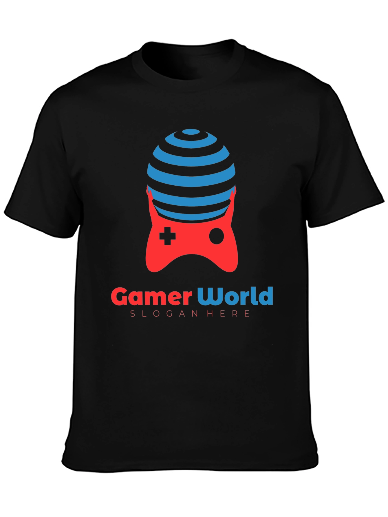 Black Gamer World Black T-Shirt | Unique Gaming Controller Design view 3