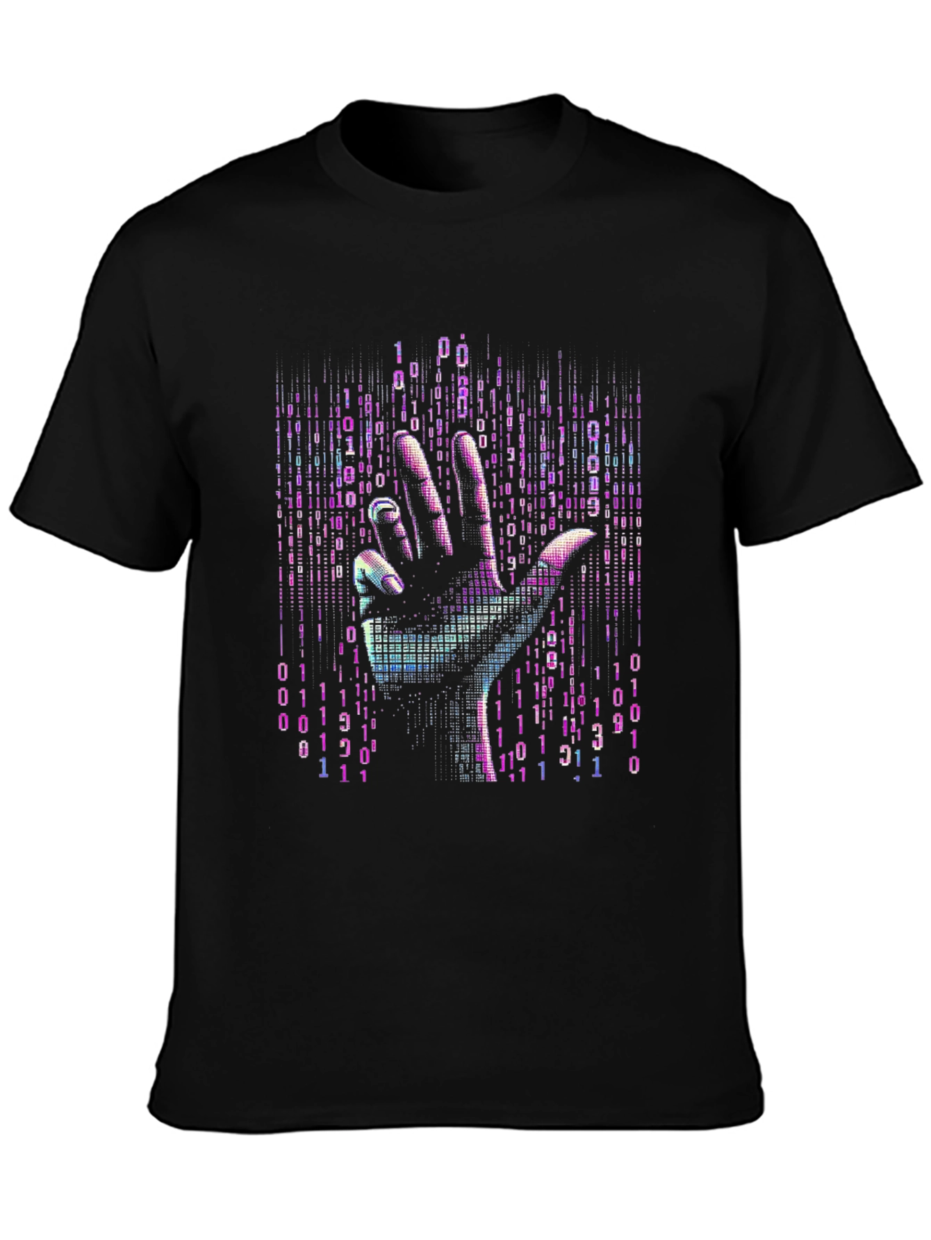 Black Binary Code Hand T-Shirt - Unique Tech Style view 3