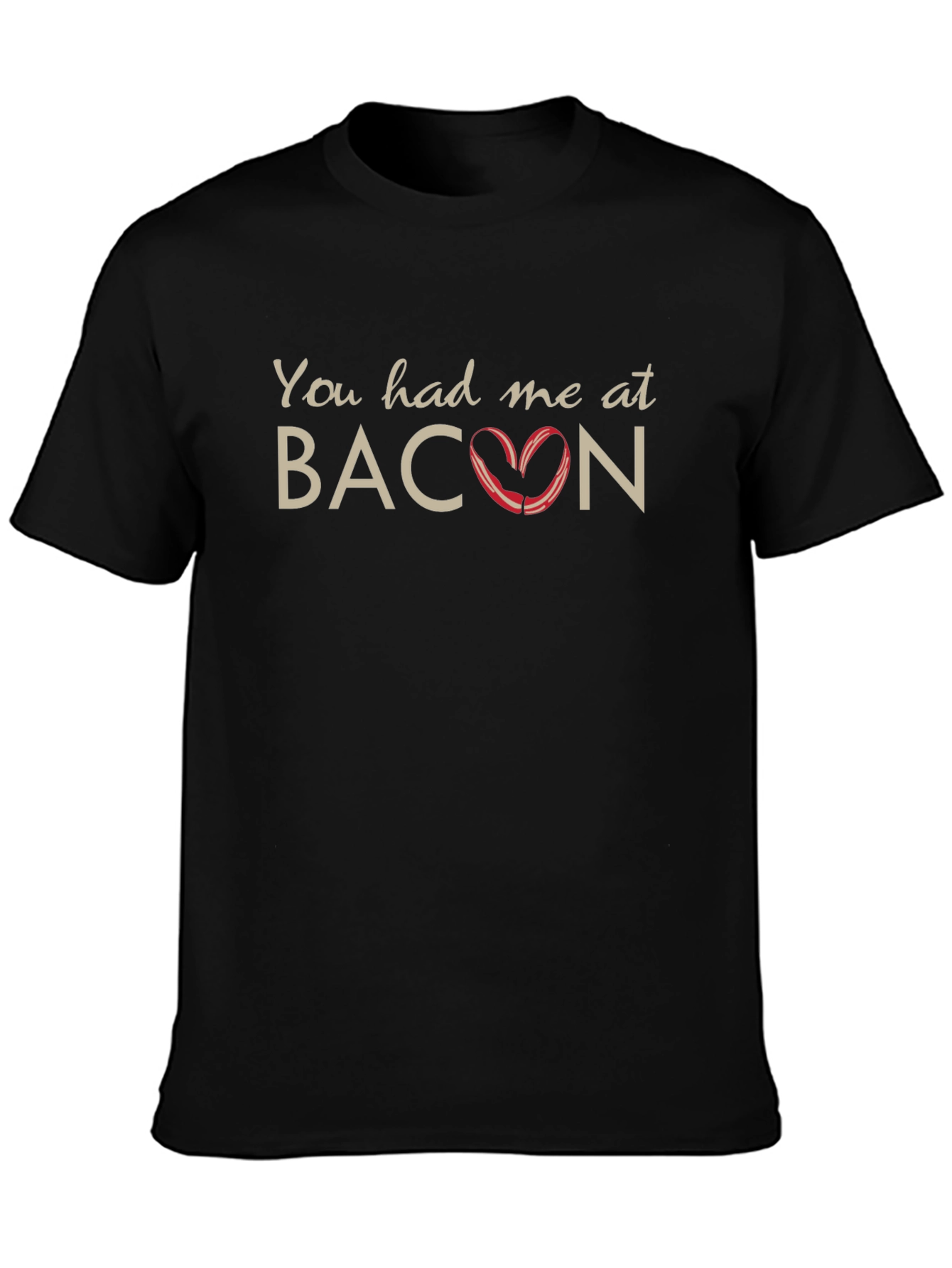 Black Bacon Lover's Graphic Tee - "You Had Me at Bacon" T-Shirt view 3