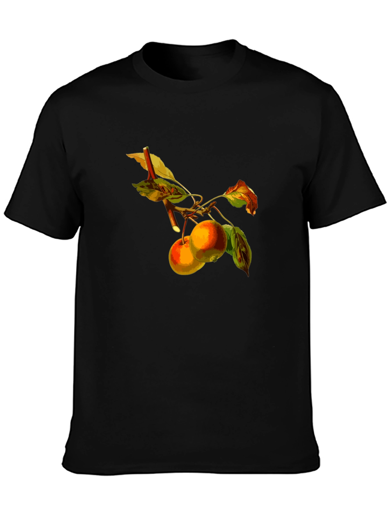 Black Apples on Branch Black T-Shirt view 3
