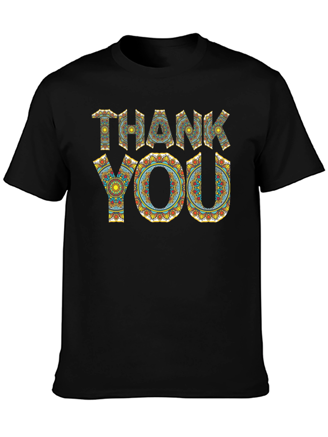 Black Thank You Graphic Tee - Mandala Pattern Shirt view 3