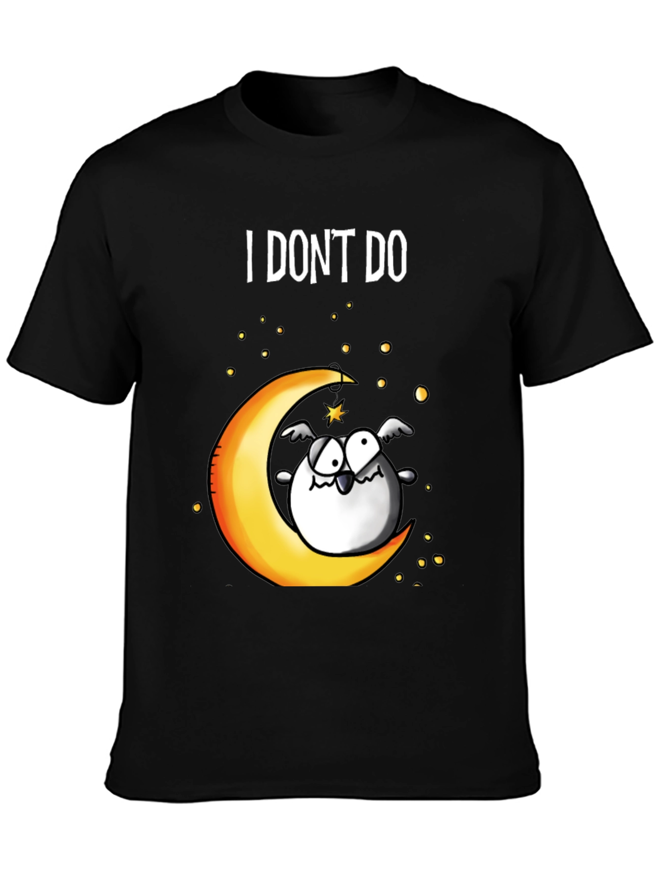 Black Funny I DON'T DO Mornings Owl on Moon T-Shirt view 3
