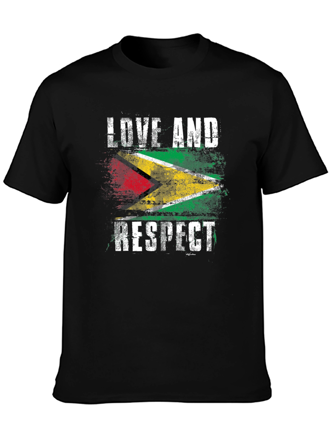 Black Guyana Flag Love and Respect Graphic Tee view 3
