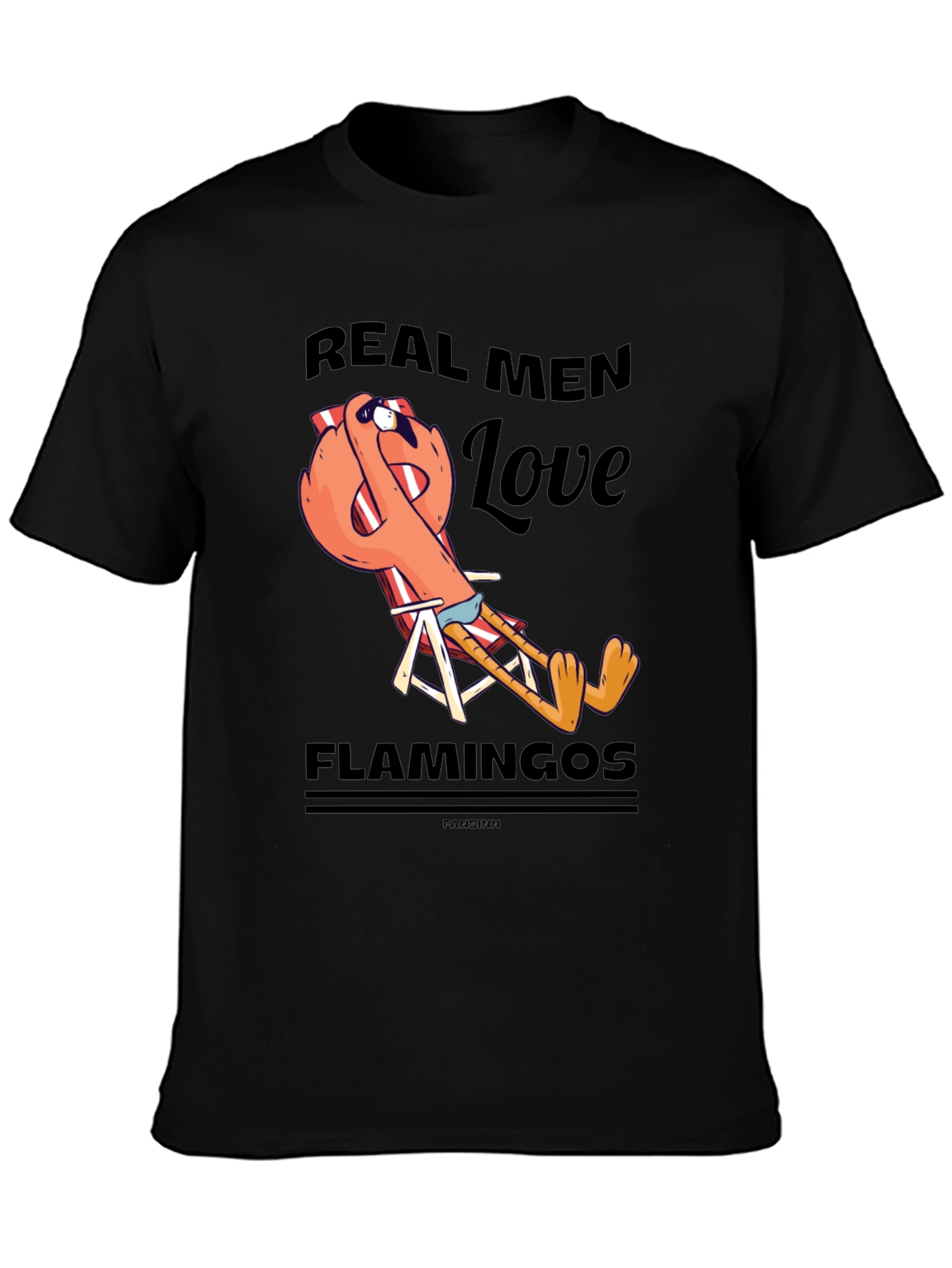 Black Real Men Love Flamingos T-Shirt view 3