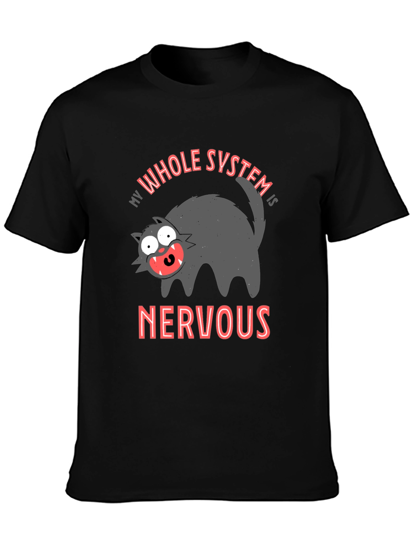 Black Nervous System Black T-Shirt - Funny Cat Graphic Tee view 3