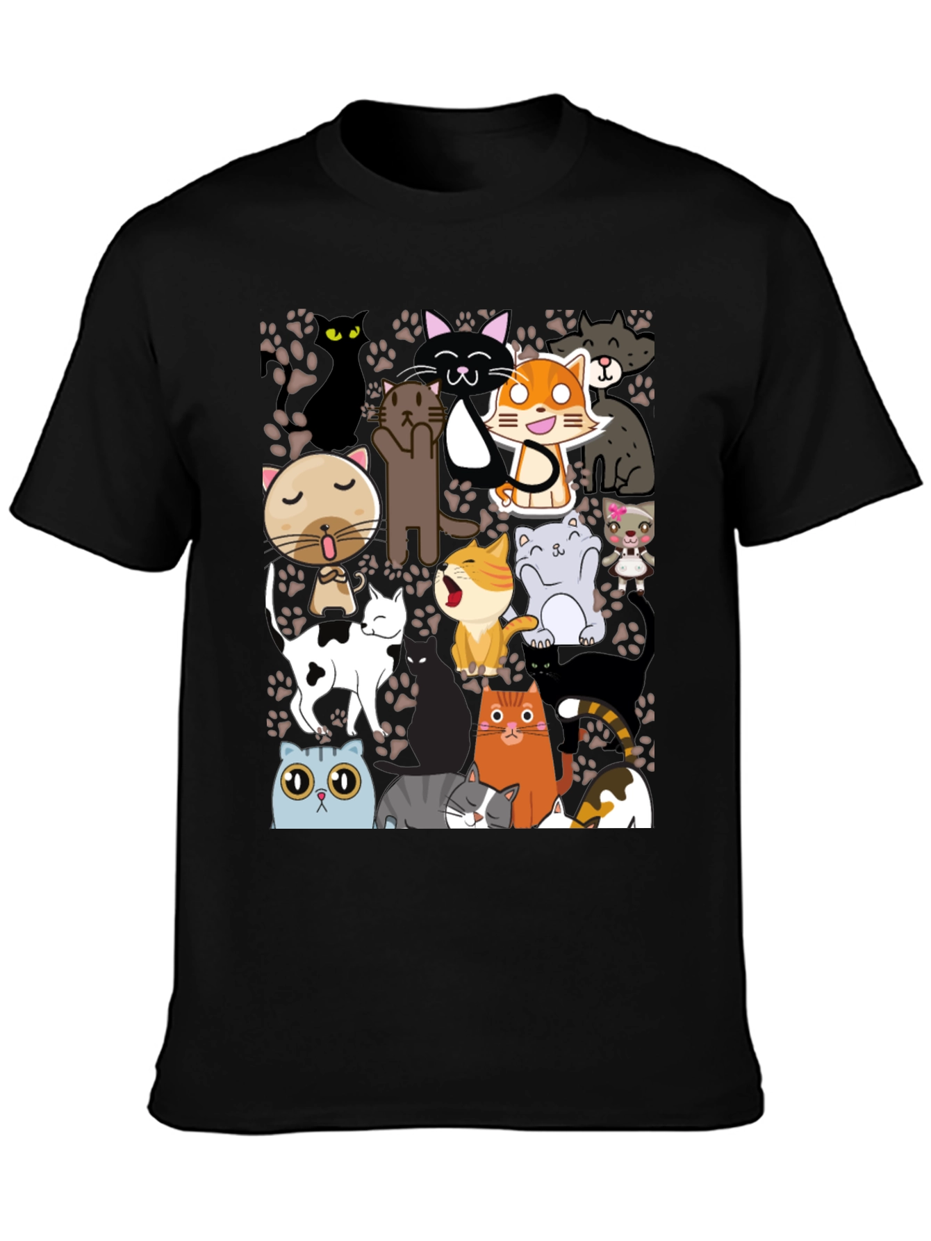 Black Cartoon Cats Graphic T-Shirt view 3