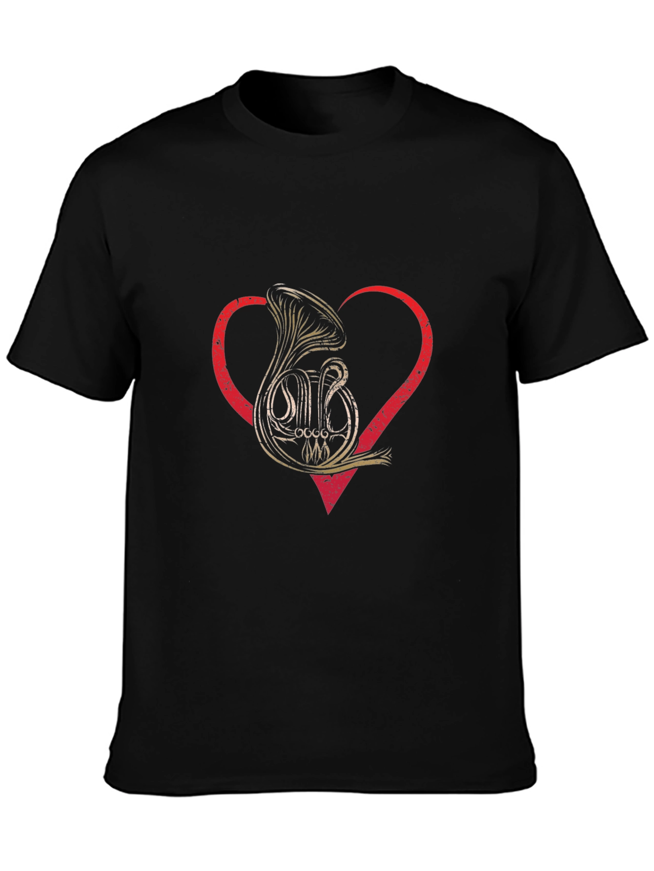 Black French Horn Heart T-Shirt Music Lover Tee view 3
