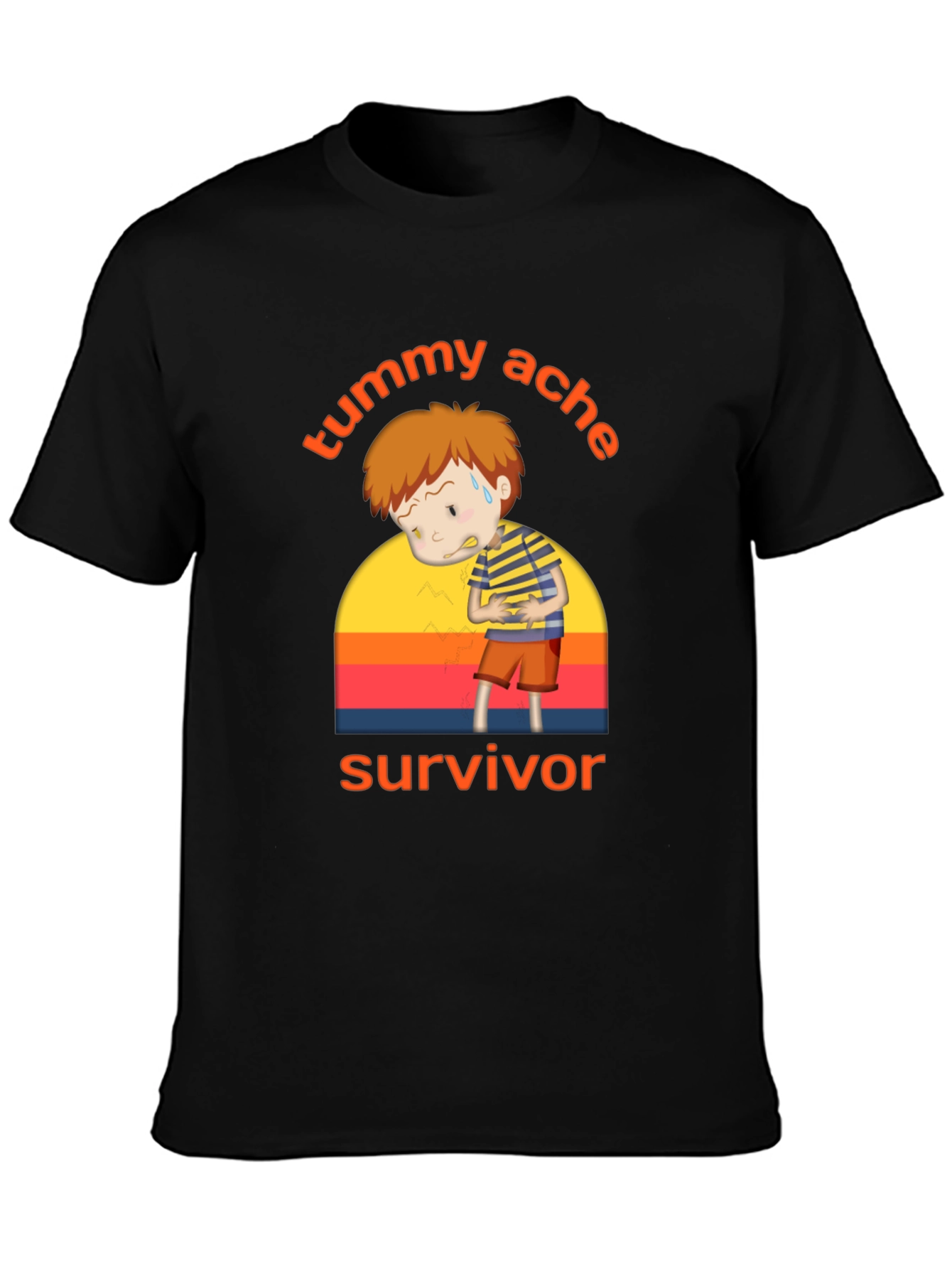 Black Tummy Ache Survivor T-Shirt - Funny Cartoon Design view 3