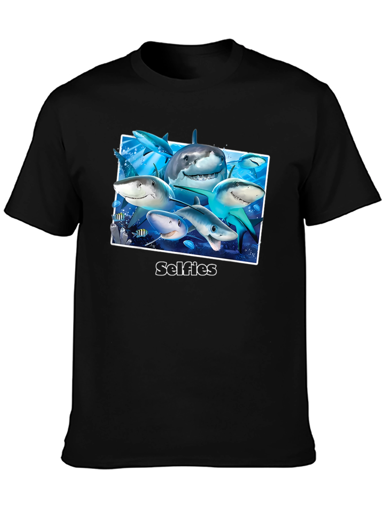 Black Shark Selfies Graphic T-Shirt - Unique Ocean Humor Tee view 3
