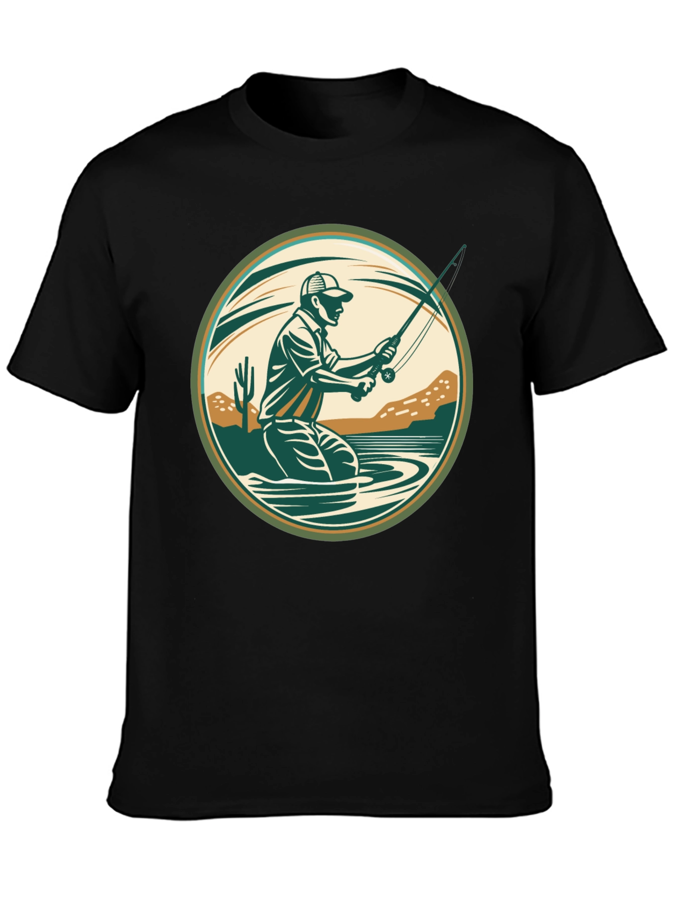 Black Fishing T-Shirt - Outdoor Adventure Design view 3
