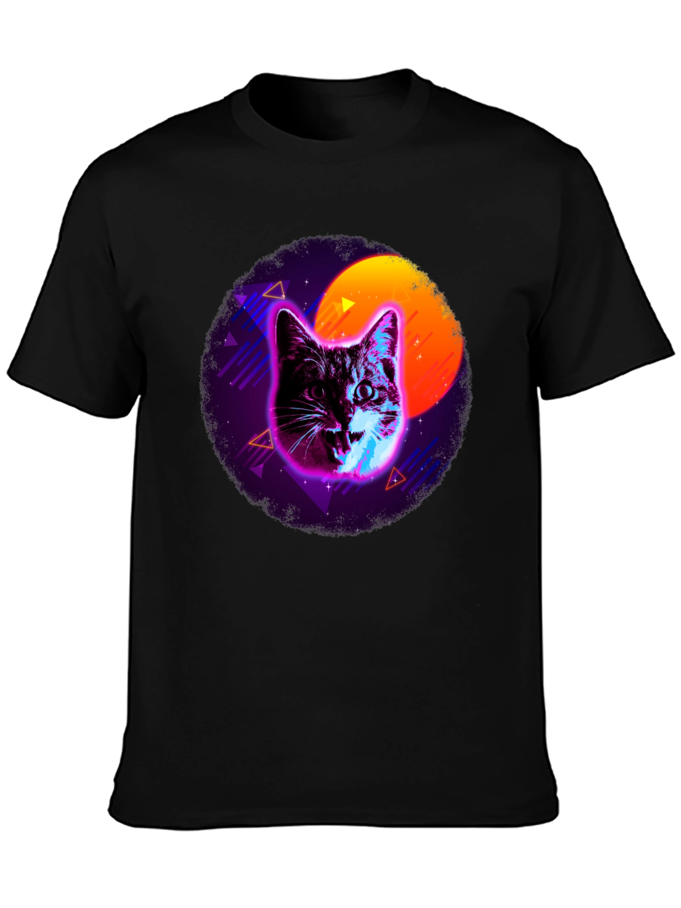 Black Retro Cat T-Shirt - Vaporwave Style view 3