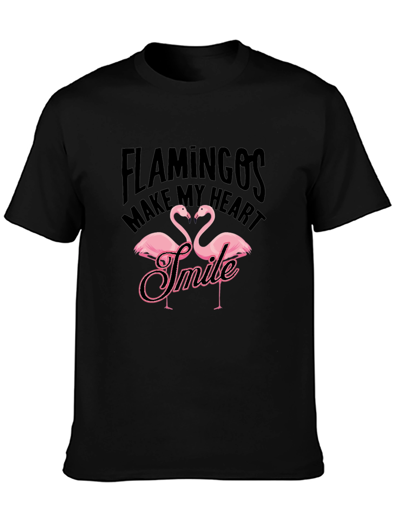 Black Flamingos Make My Heart Smile Black T-Shirt view 3