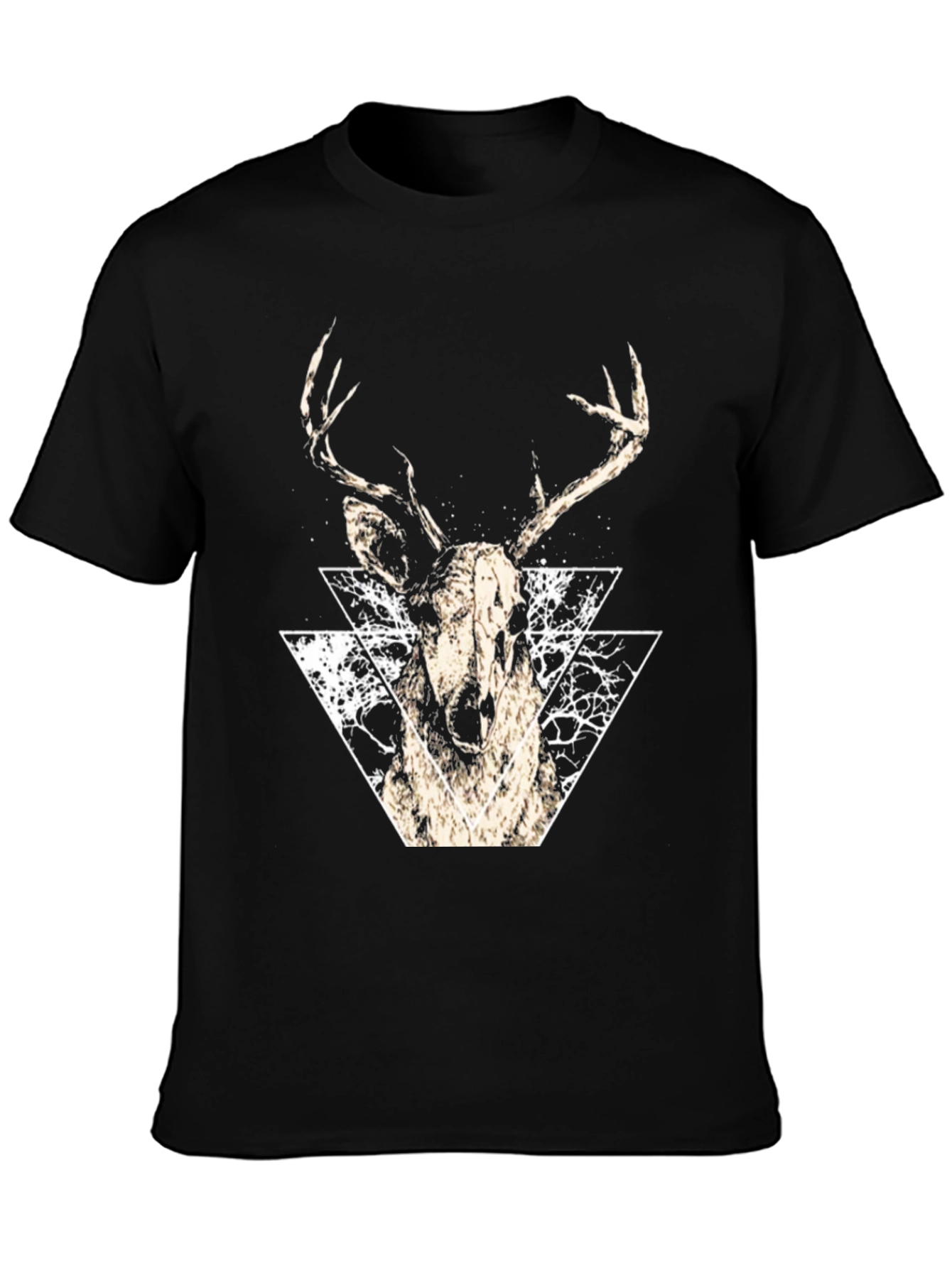 Black Geometric Deer Graphic Tee - Modern Black T-Shirt view 3
