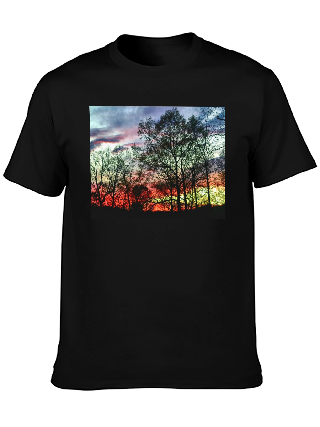 Black Sunset Trees Graphic Black T-Shirt view 3