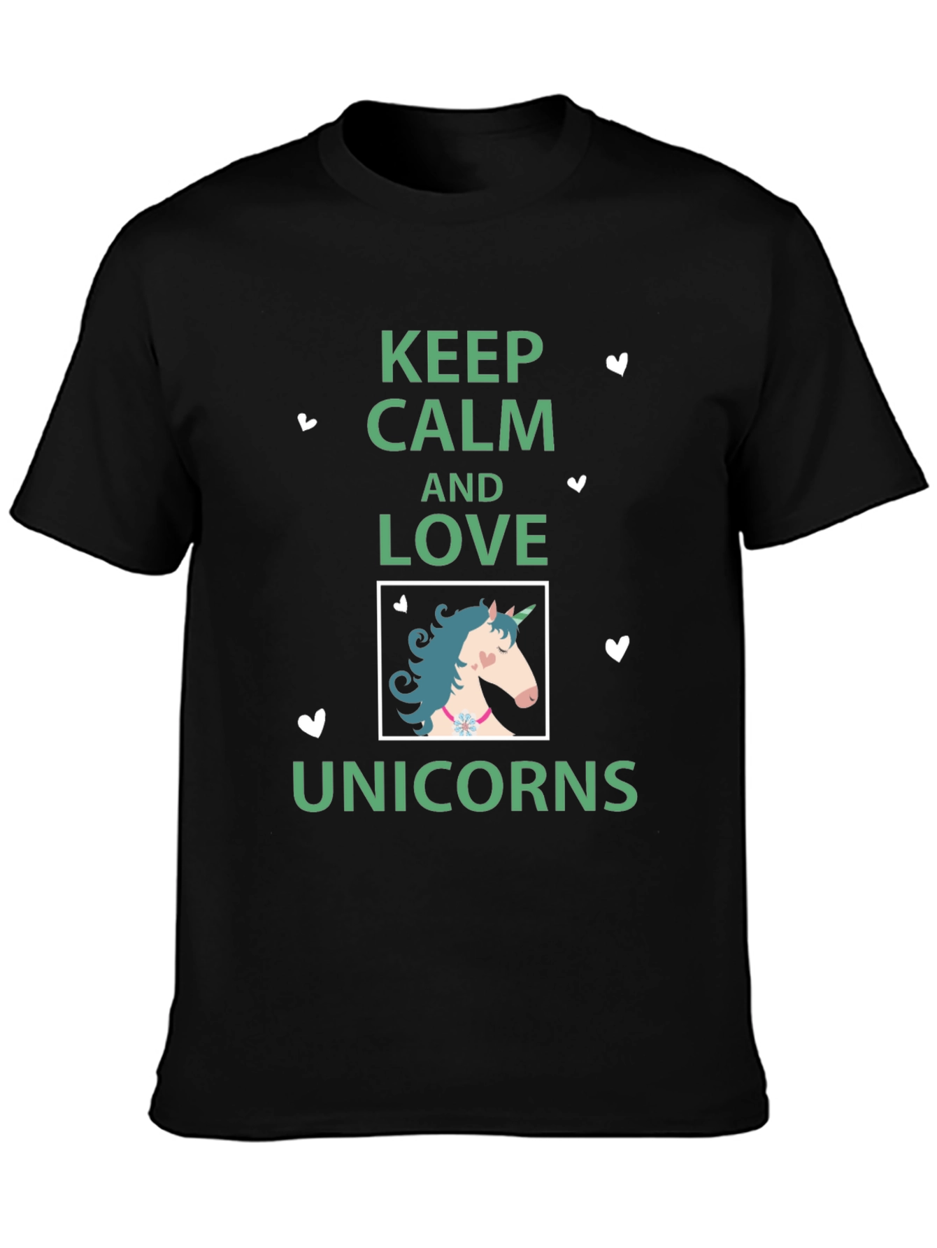 Black Keep Calm & Love Unicorns Graphic T-Shirt view 3