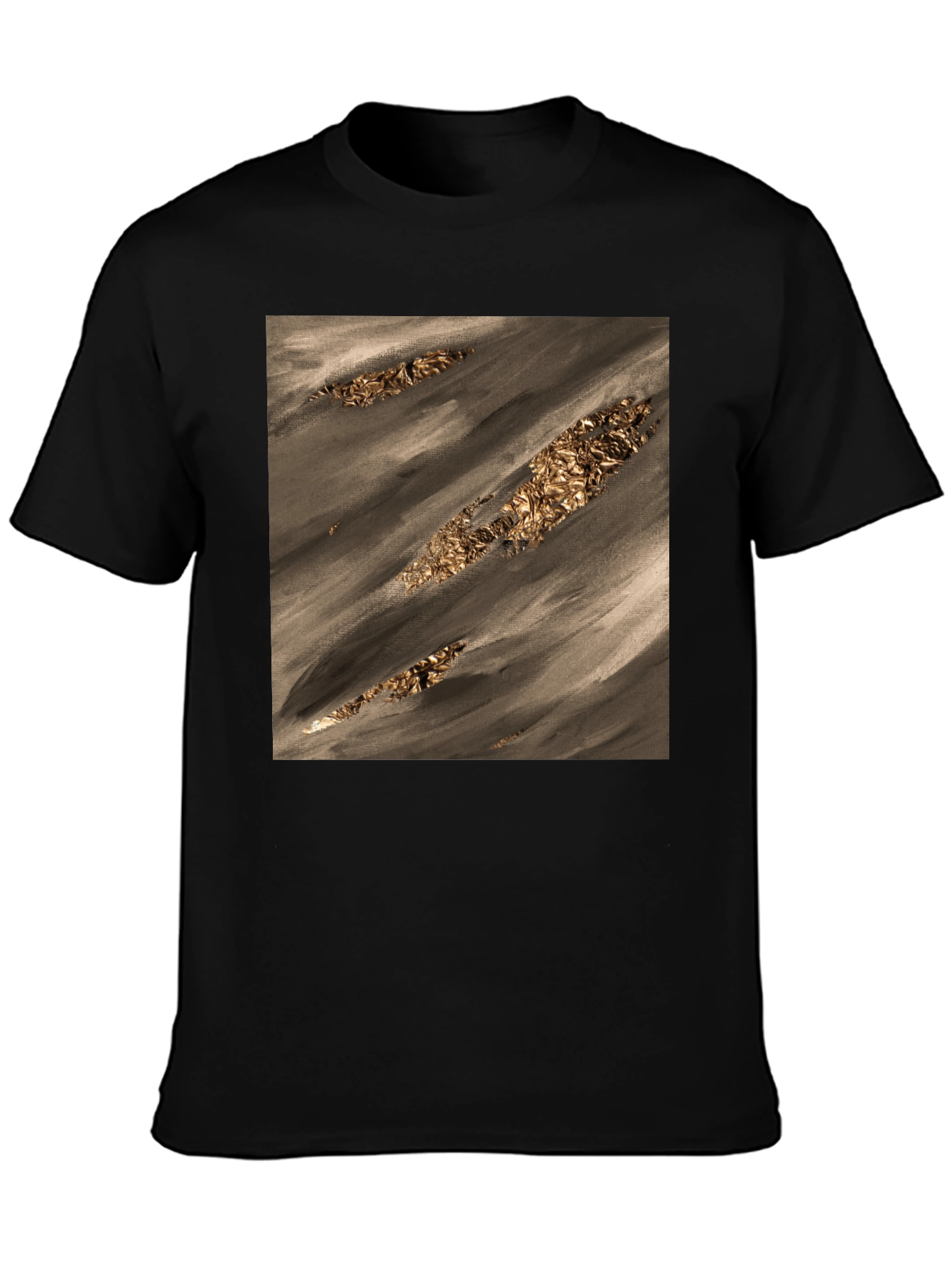 Black Abstract Gold Foil Art Black T-Shirt view 3