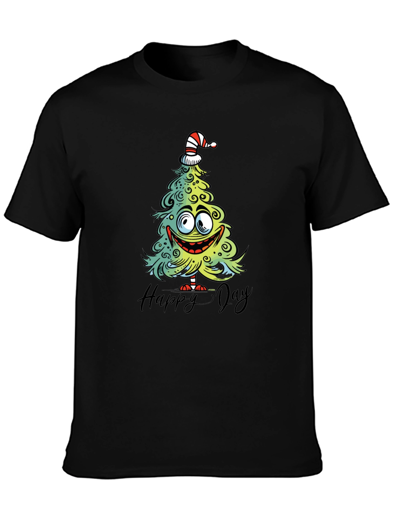 Black Funny Christmas Tree Graphic Tee - Happy Day Shirt view 3