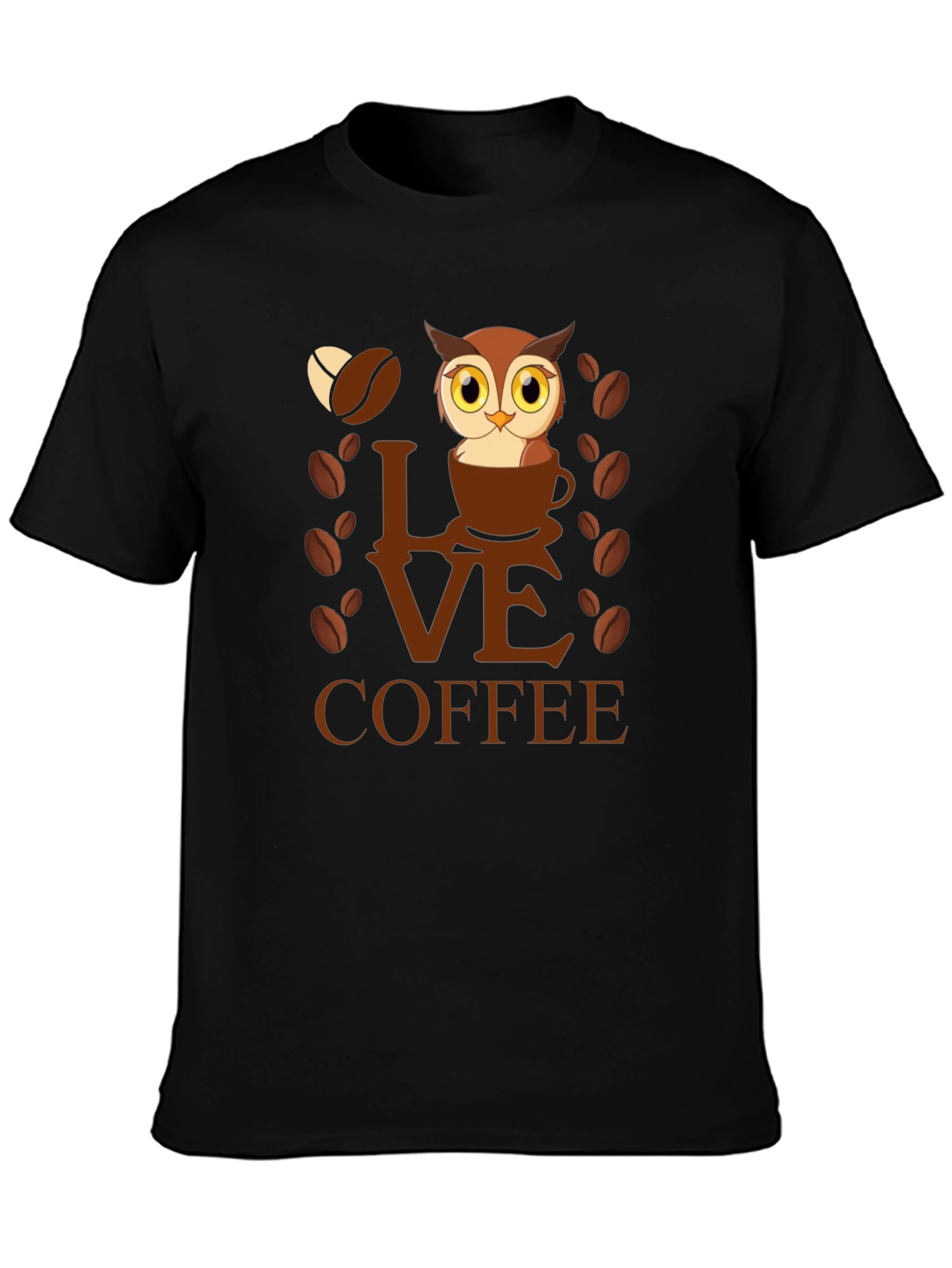 Black Owl Love Coffee Graphic T-Shirt view 3