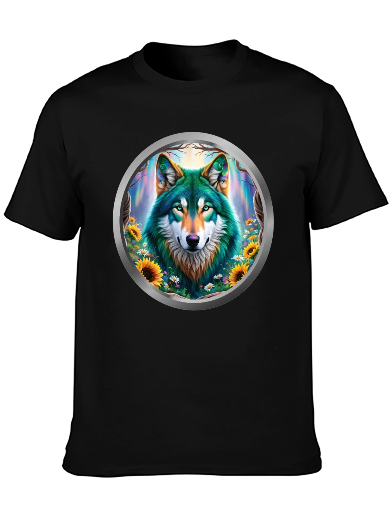 Black Wolf Circle Graphic T-Shirt - Nature Art view 3