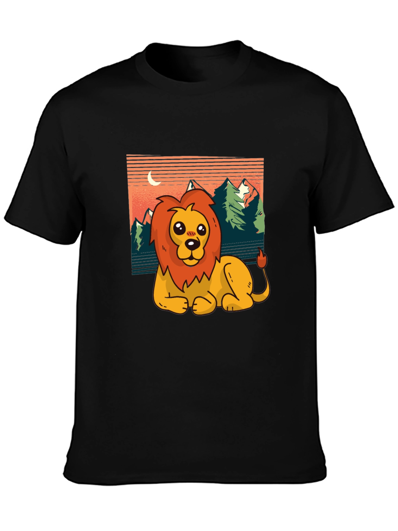 Black Cute Lion Graphic Tee - Men's Black T-Shirt view 3
