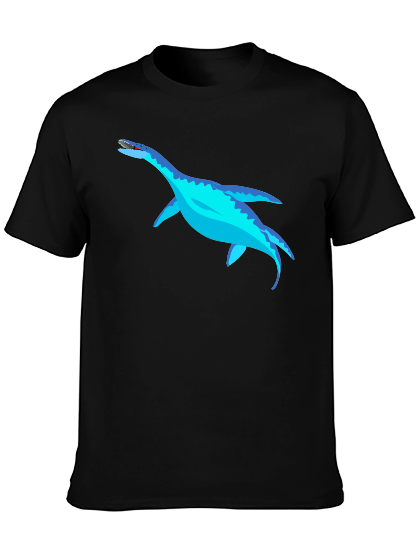 Black Cool Plesiosaur Graphic Tee - Black Cotton T-Shirt view 3