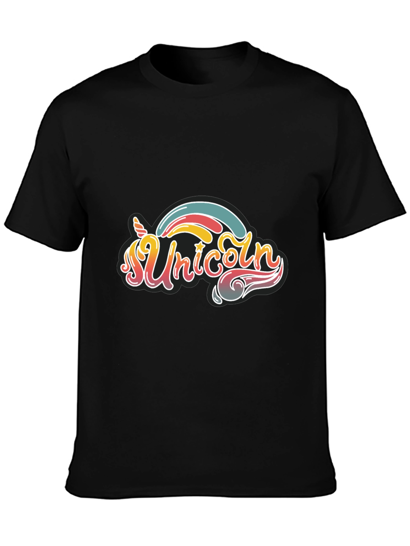 Black Unicorn Rainbow Graphic Tee - Black Cotton T-Shirt view 3