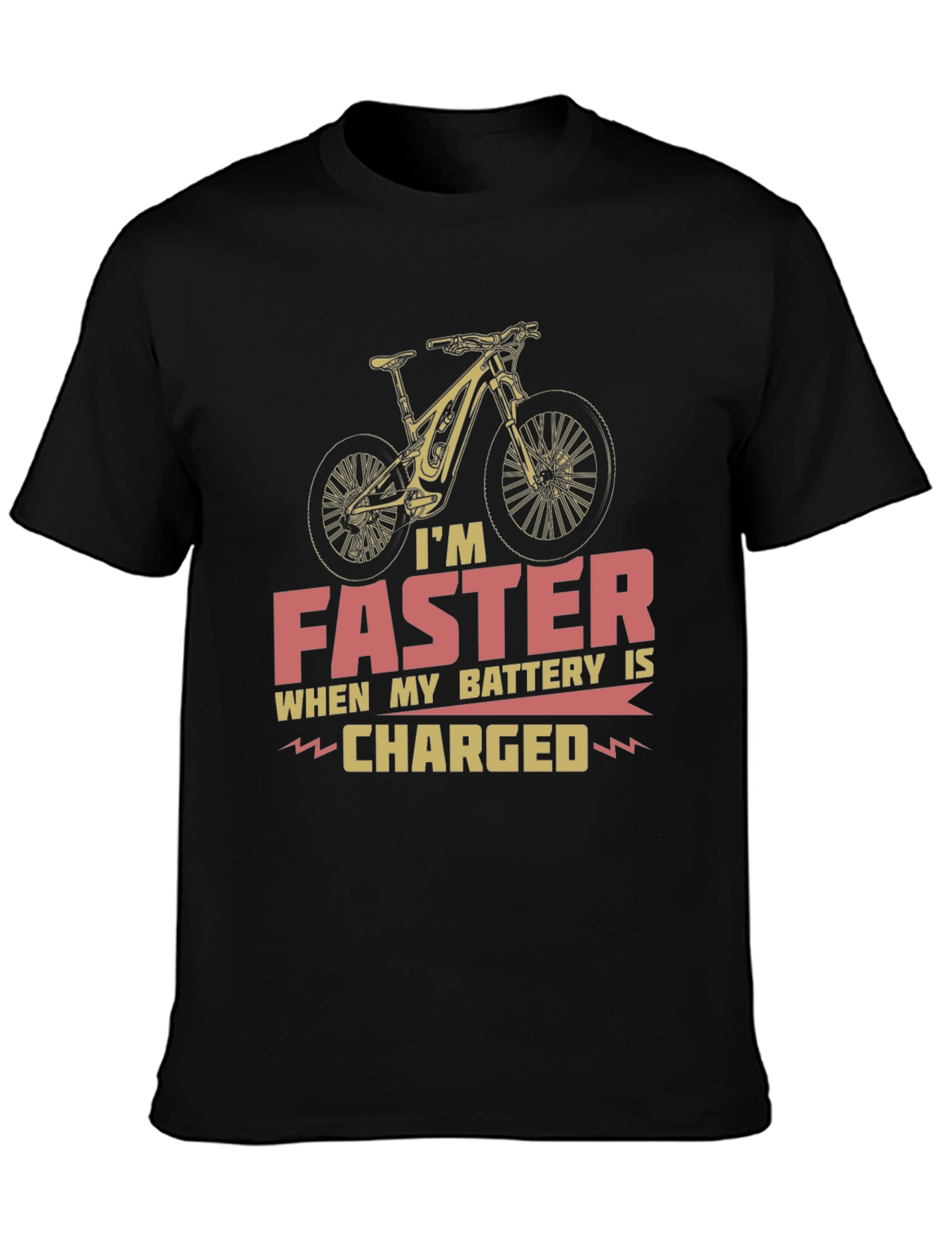 Black Faster When Charged T-Shirt - Electric Bike Design view 3