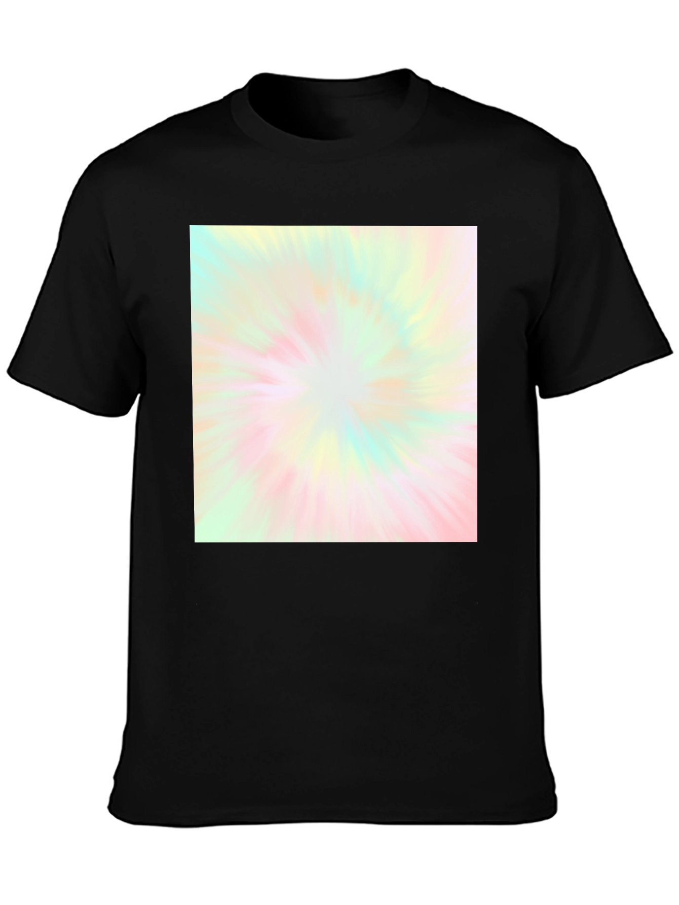 Black Unisex Black T-Shirt with Pastel Tie-Dye Burst Design view 3
