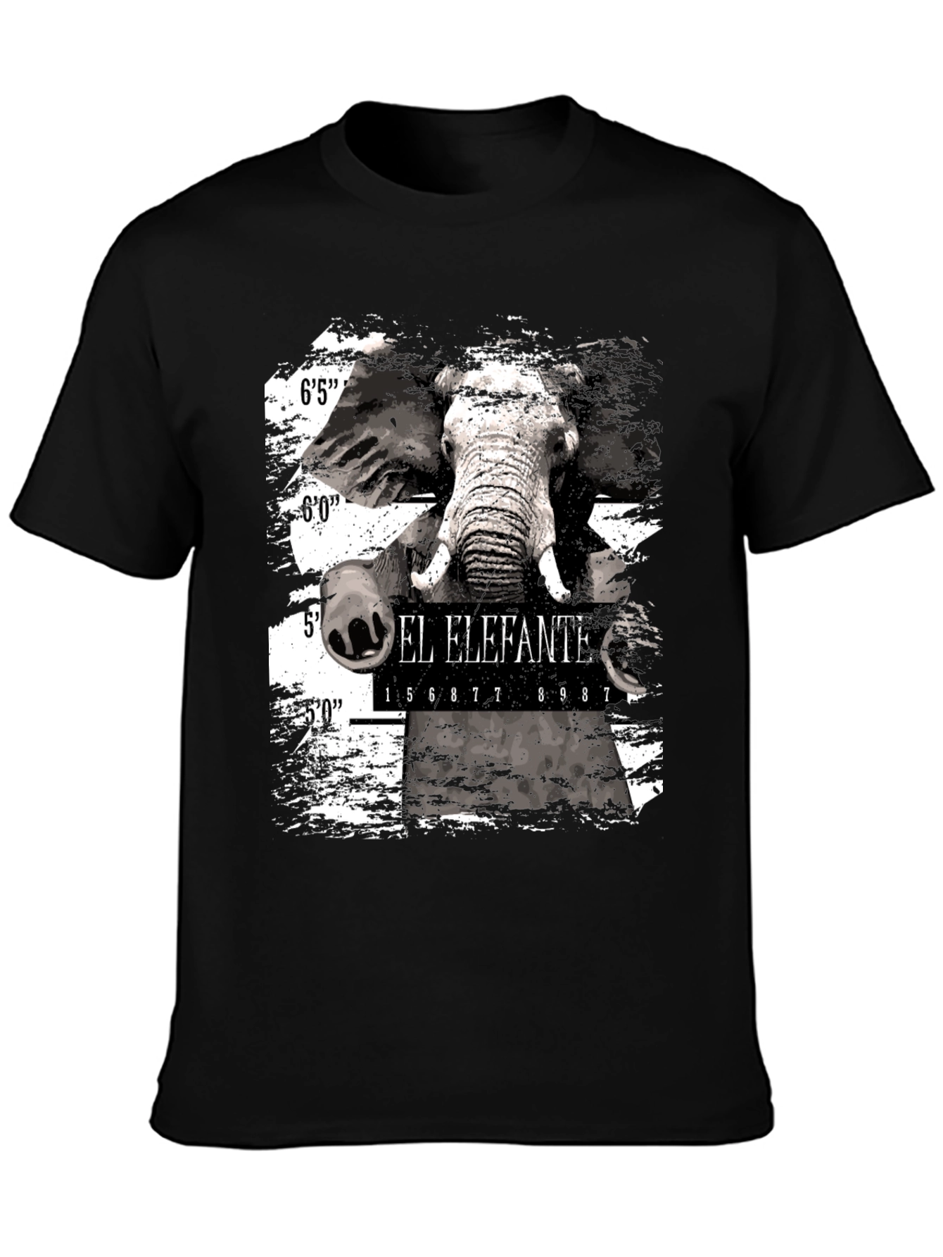 Black El Elefante Mugshot Men's Black Graphic T-Shirt view 3