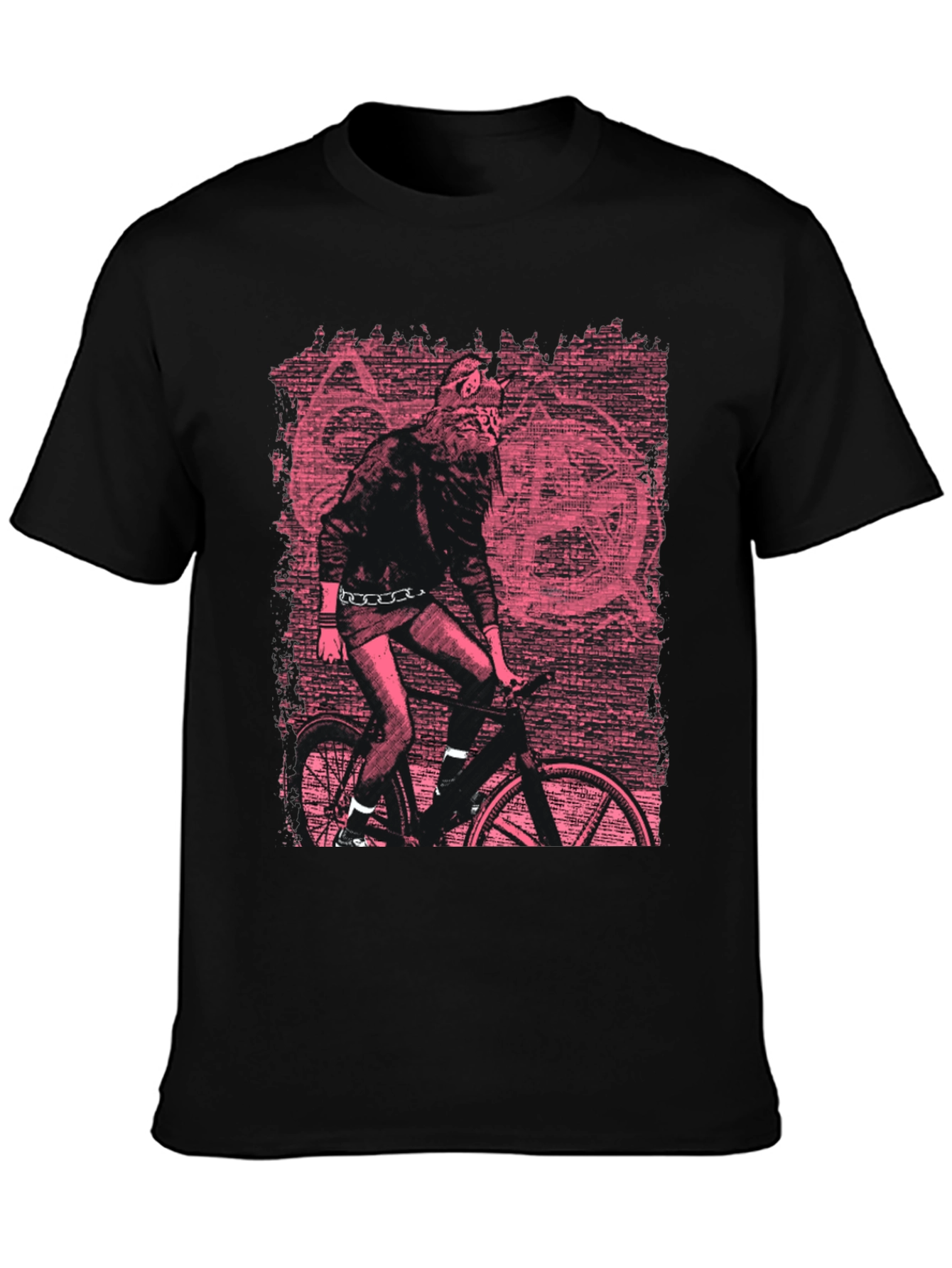 Black Edgy Graphic Tee - Werewolf Biker in Pink view 3