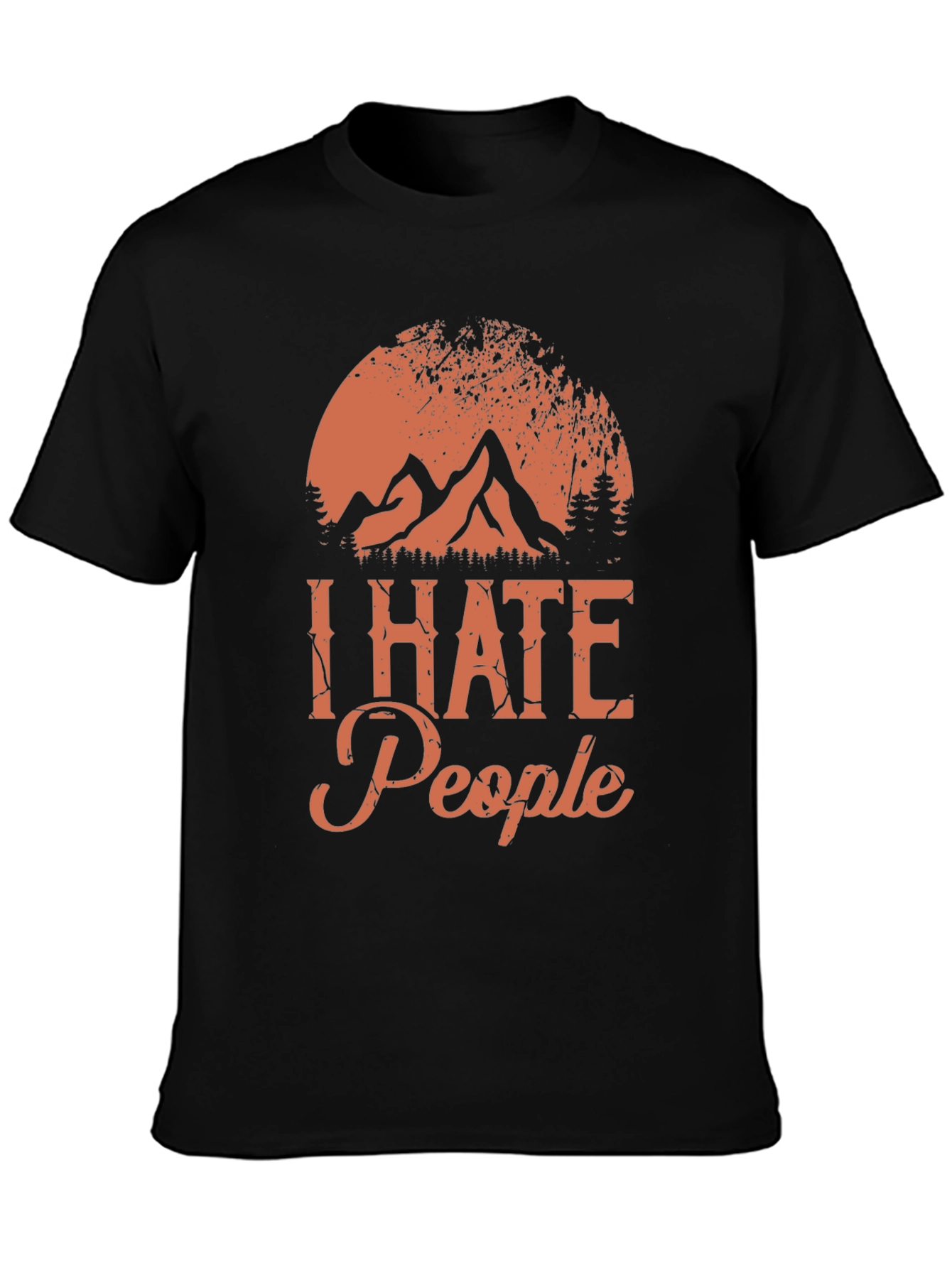 Black I Hate People Graphic Tee - Mountain Sunset Design view 3