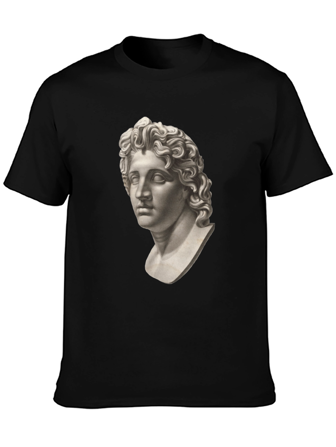 Black Statue Head Graphic Tee - Classic Black Cotton T-Shirt view 3