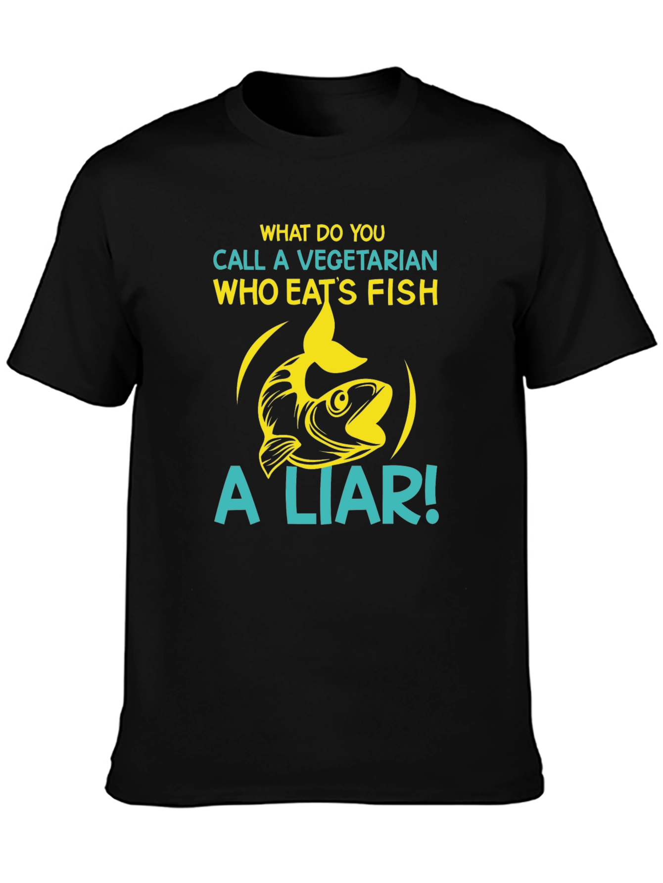Black Funny Vegetarian Fish Lover T-Shirt view 3
